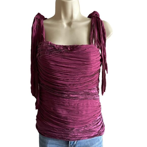 Catherine Malandrino~Magenta Ribbon Top~adjustable tie straps~side zip ~ size 2 - Picture 1 of 12